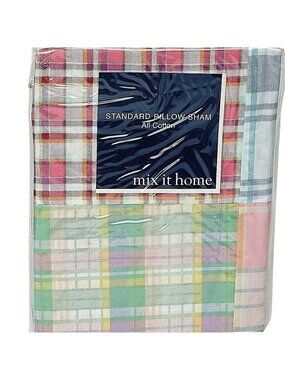 MIX IT HOME One Pillowcase Newport Madras Pink Plaid Standard Size Cotton NWT